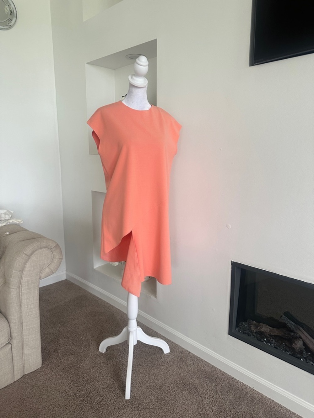 Uterque Coral Asymmetric Shift Dress